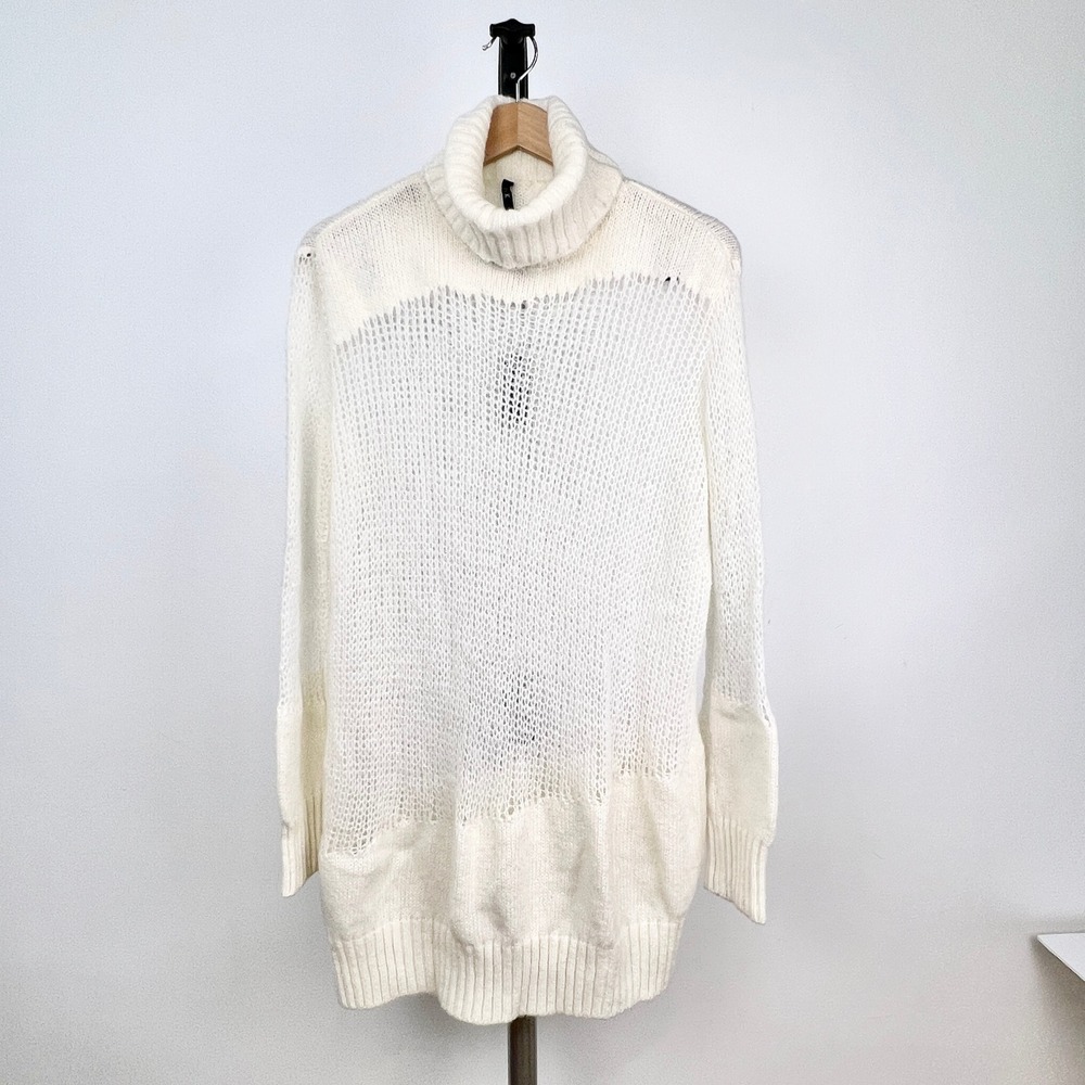 Link Ogi Antunac Zoran Mrvos Cream Wool Blend Open Knit Turtleneck Sweater Tunic